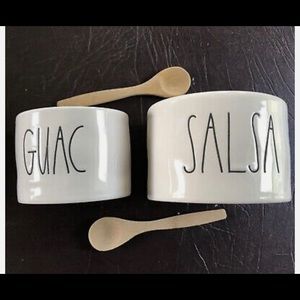 Rae Dunn Artisan Collection By Magenta Guac And Salsa Bowl Set W/ Bamboo Spoon’s